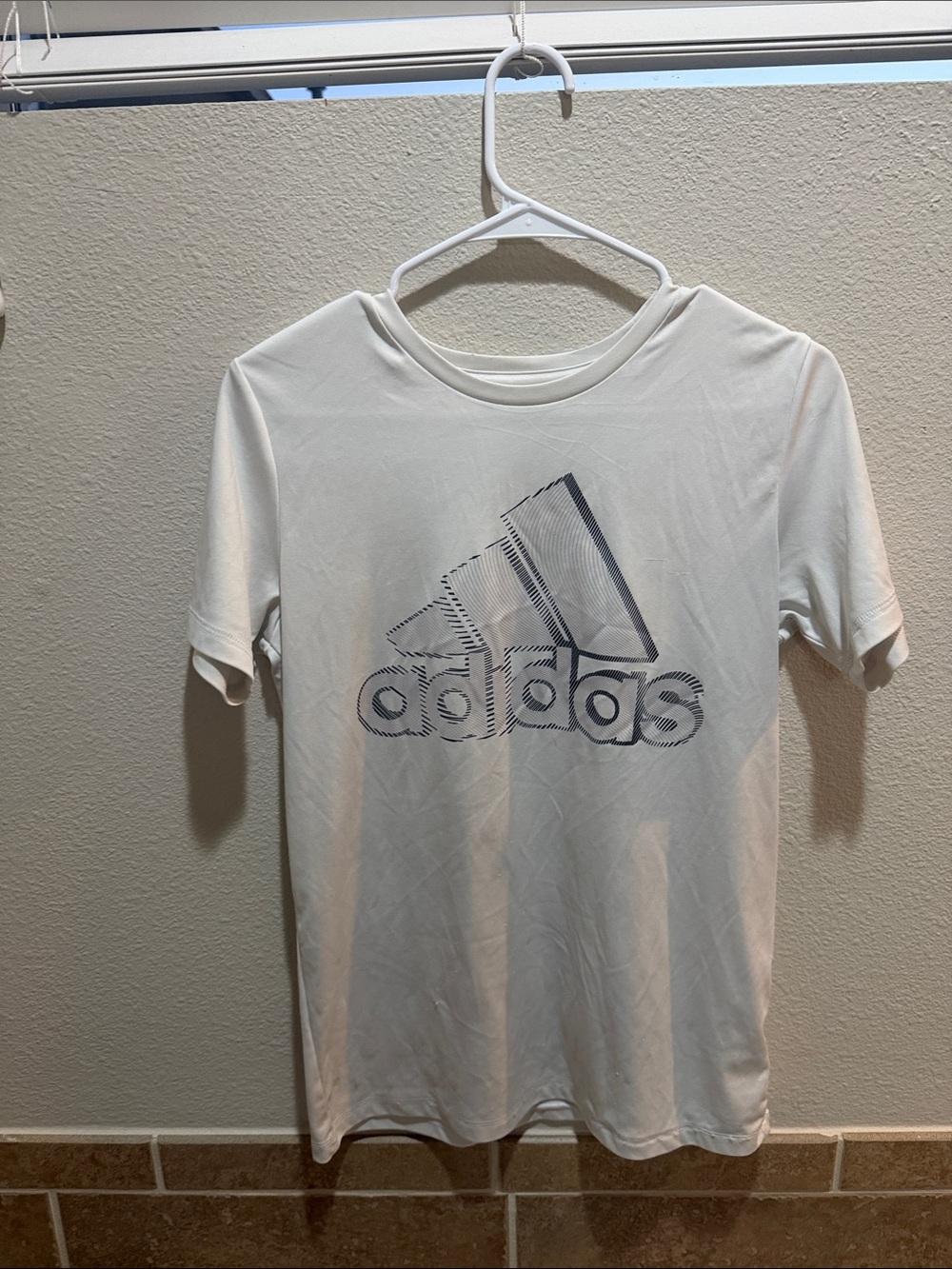 adidas White Tee with Navy Sketch Logo